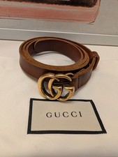 GUCCI AUTHENTIC GENUINE LEATHER GG MARMONT ADJUSTABLE UNISEX WEAR BELT, CARAMEL