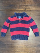 Polo Ralph Lauren Red Blue Striped Knit 1/4 Zip Sweater - Boys Size 3/3T