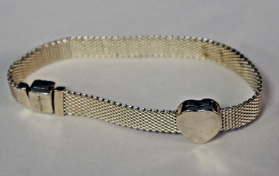 Pandora Reflexions Mesh Bracelet 6'' Sterling Silver CZ 925 & One Heart Charm