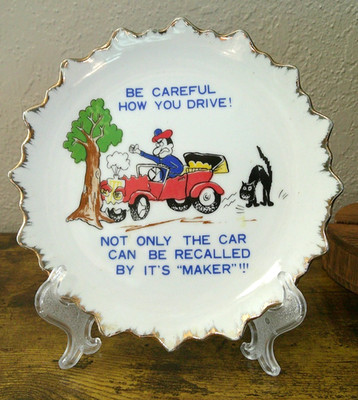 Vintage Porcelain Scalloped Multicolor Funny Sassy Novelty Crazy Driver Plate