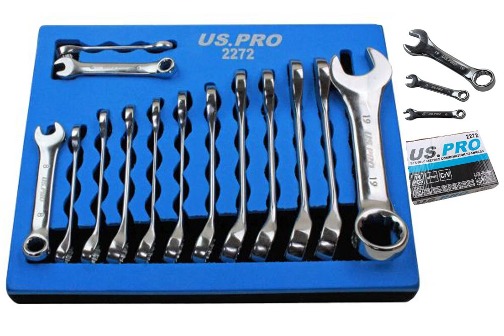 Stubby Spanner Set in Foam Tray 14 pc midget Combination Wrench