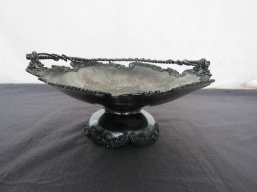 Antique Ornate Silver Plated Handled Serving Pedestal Bowl 10" Monogrammed - Picture 2 of 10