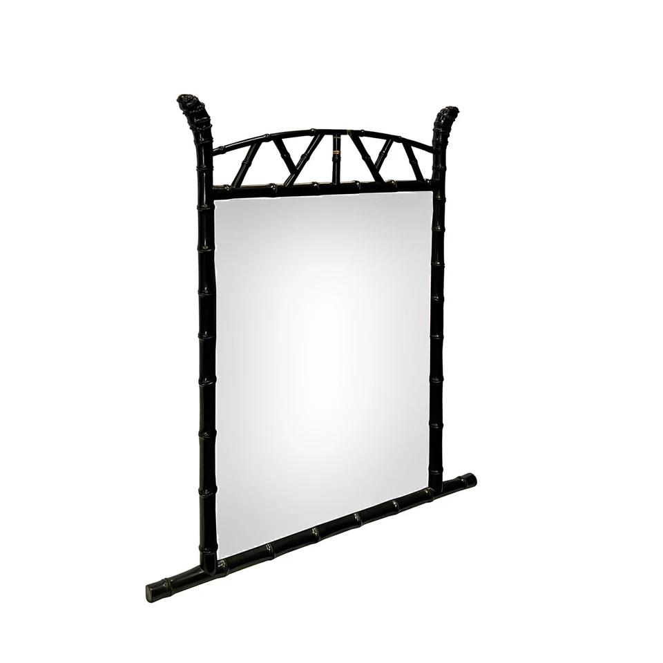 Espejo de montaje en pared de madera con aspecto tallado de bambú negro asiático oriental ws3032 Foto 2 de 4