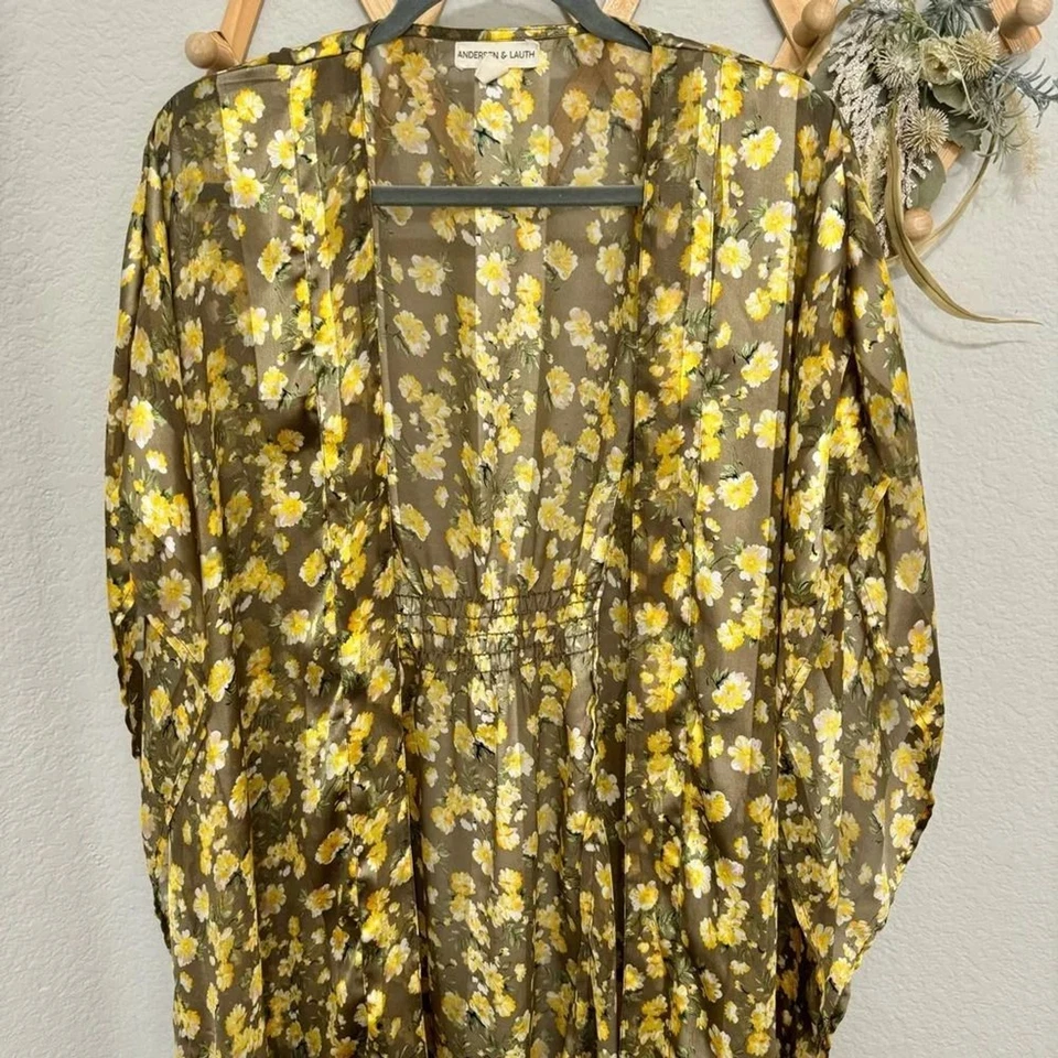 Anthropologie Andersen & Lauth Yellow Floral Isolde Kimono OS - Image 4 of 4