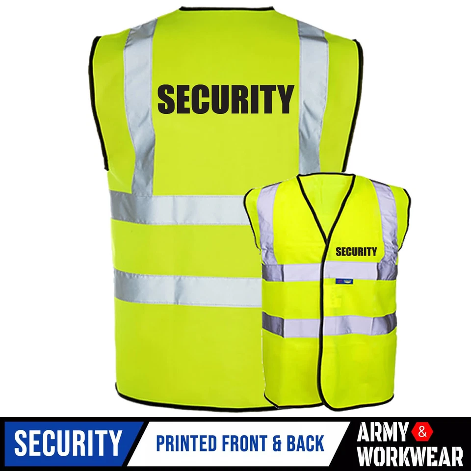 ARMY & WORKWEAR Yellow Security Logo Hi Vis Vest Waistcoat Printed Reflective Workwear High Viz