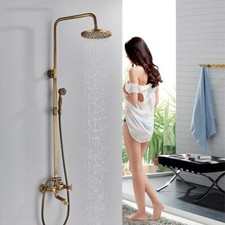Antique Brass Exposed Shower System Bathroom 8"Rain Shower Faucet Set Tub Filler