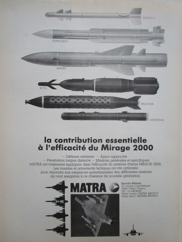 9/1985 PUB MATRA DASSAULT MIRAGE 2000 MISSILE MAGIC II SUPER 530 D FRENCH AD - Picture 2 of 2