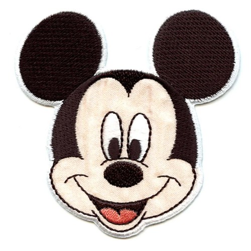 Disney Mickey Mouse Head Iron on Embroidered Applique Patch - White Border - Picture 2 of 2