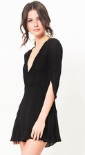 Open Back Cocktail Dress LBD Semi Sheer Size S Black $289