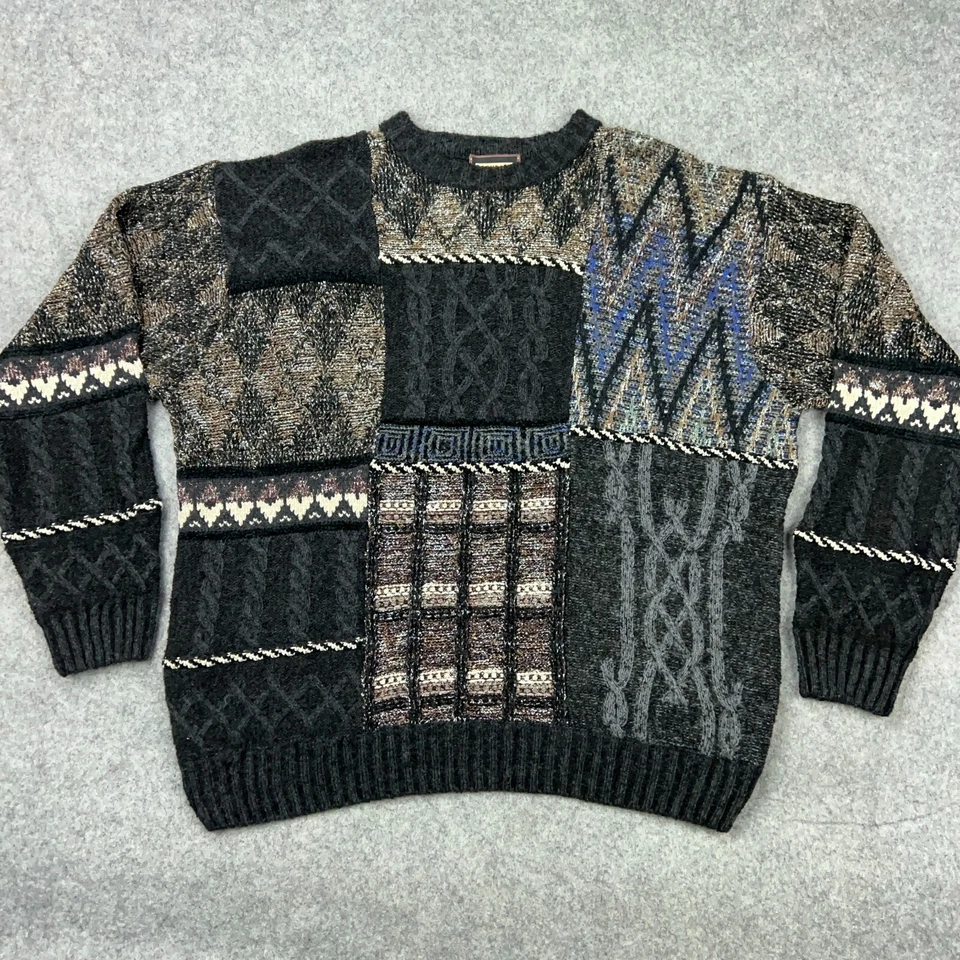 Suéter De Colección Bachrach Hombres XL Negro 3D Grueso Texturizado Tejido Lana Estilo Coogi Italia Foto 3 de 4