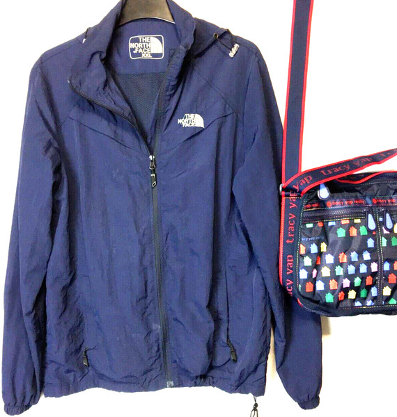 The North Face hood parka jacket, dark blue, weather proof, sz. 14/XXL