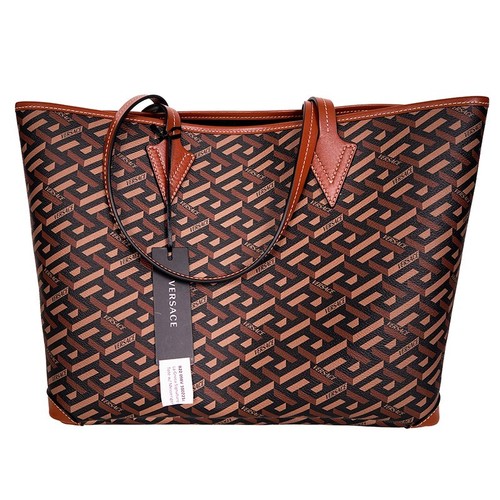 NEW $995 VERSACE RUNWAY Caramel LA GRECA Signature MEDIUM TOTE BAG w/ POUCH NWT - Picture 11 of 24
