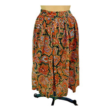 Vintage 1970s Sears Brown Paisley Cotton Pleated Skirt 28" Waist