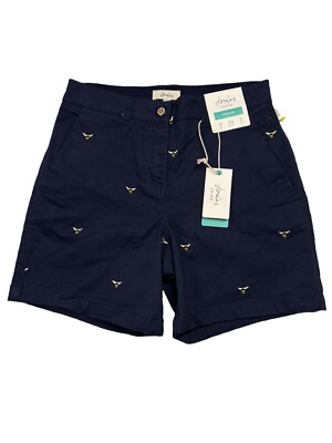 NWT-Joules Women's High Rise Size 2 Stretch Chino Cruise Blue With Bee's Shorts