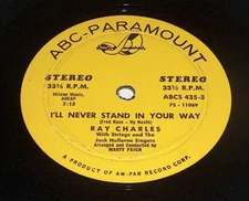 7" 33RPM Ray Charles Never Stand In Your Way, Someday ABC Paramount Vinyl 435 EX