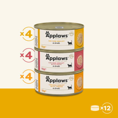 12x156 g APPLAWS Nassfutter MIX Geschmacks mit Huhn Ente Käse adulte Katzen