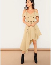 SHEIN Cold Shoulder Asymmetrical Trench Wrap Dress Size XL