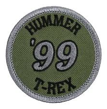 1999 Hummer T-Rex Embroidered Patch Olive Green/Dark Gray Iron-On Sew-On Hat Bag