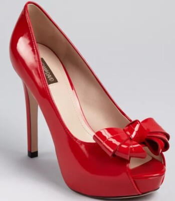 Joan & David Cutie Bow Red Patent Leather Platform Stiletto Heels