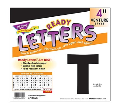 Trend Ready Letters 4'' Black 92 Characters VENTURE 79201 Punch Pin Use Again