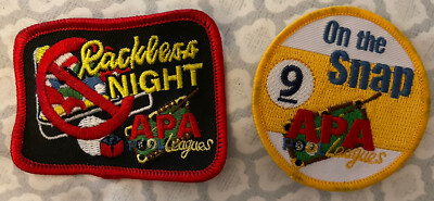 Pool Player Patch APA Billiards Leagues Rackless Night & On The Snap Lot Of 2 Pool ...