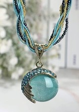 Turquoise Stone Braided Necklace - New