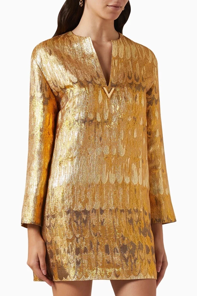 VALENTINO GARAVANI Golden Wings brocado Jaquard mini vestido dorado TALLA IT ... - Imagen 2 de 4