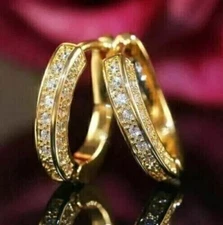 2Ct Round-Cut Simulated Diamond Huggie Hoop Earrings 14K Yellow Gold Plated