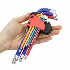 Juego de llaves Allen hexagonales 9 piezas extremo de bola brazo largo SAE métrico color L llave nuevo