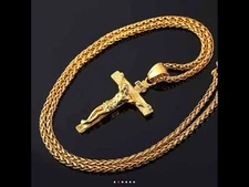 18kt Gold Plated Cross Crucifix Necklace and Chain for Men and Women