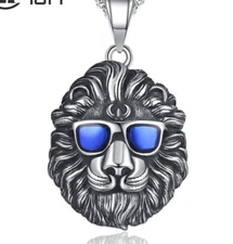 Lion in Sunglasses Necklace Pendant for Men Stainless-Steel Wholesale Gift
