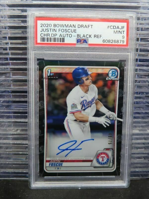 2020 Bowman Chrome Justin Foscue Black Refractor Auto #49/75 PSA 9 Rangers