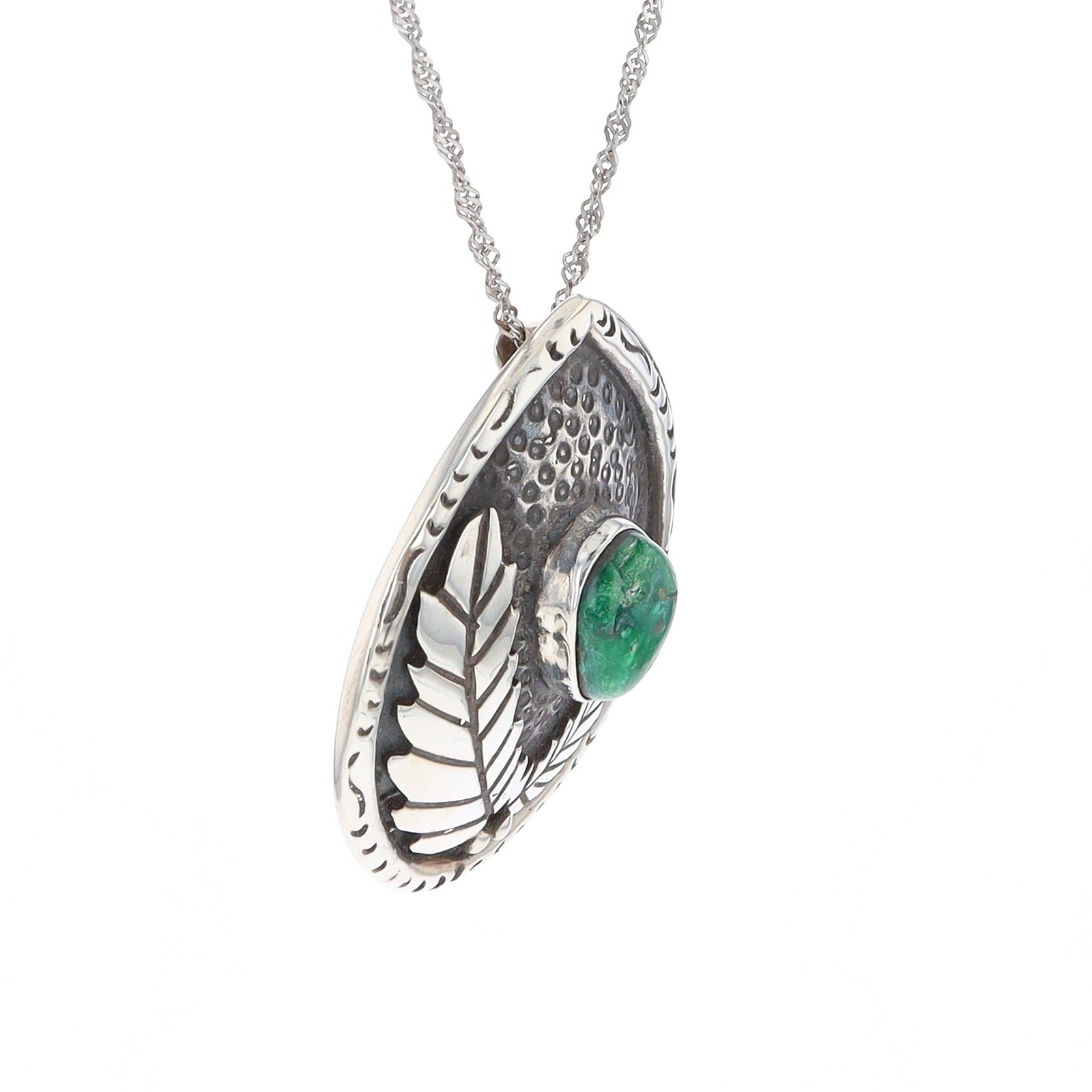 Native American Turquoise Double Leaf Silver Pend… - image 13