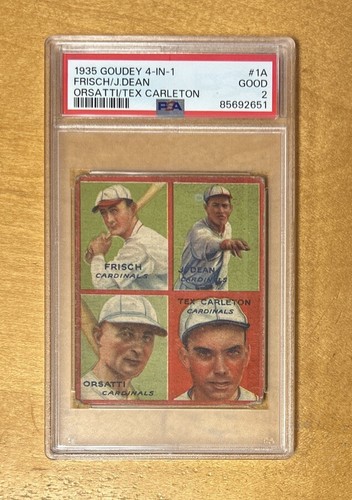 1935 Goudey Baseball 4 In 1 Frisch Dean Orsatti Carlton Card #1A PSA 2