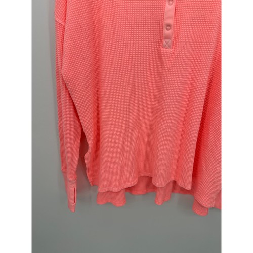 Offline Aerie Womens Neon Pink Thermal Knit Long Sleeve Henley Shirt Size L NWT - Picture 3 of 8