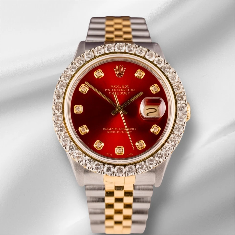 Rolex Datejust 36 mm oro amarillo de 18 quilates y acero 2,25 quilates diamantes esfera roja