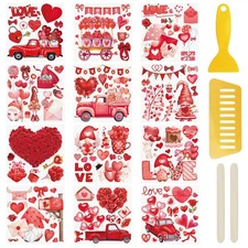 Wandic 12 Sheets Valentine's Day Rub on Transfer Stickers Waterproof Decals Jour