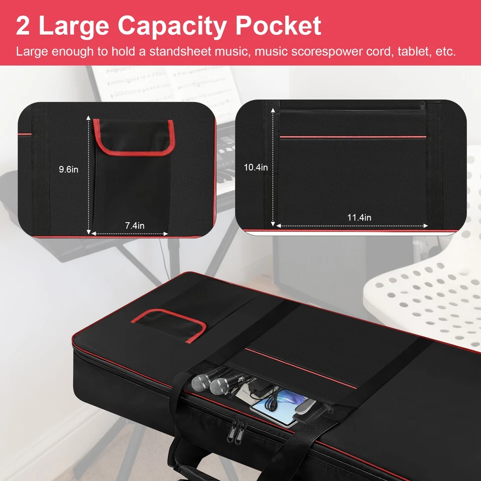 Bolsa de teclado eléctrico 61 teclas resistente 6 mm esponja gruesa 600D tela Oxford Foto 4 de 4