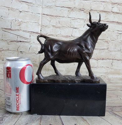 Chinese Royal Red Bronze Copper made Lucky Wall Street wealth Bull OX Statue Art
