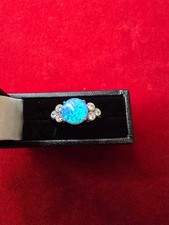 Gorgeous Blue Opal & Sterling Silver Dress Ring - Various Sizes