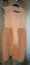 Loft Tie Neck Ruffle Cap Sleeve Linen Rayon White and Gold Dress Size 8T