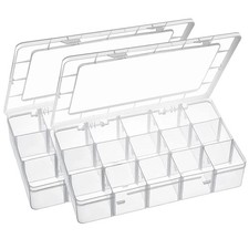 15 Large Grids Plastic Organizer Box with Dividers, 2 Pack Clear Compartment ...