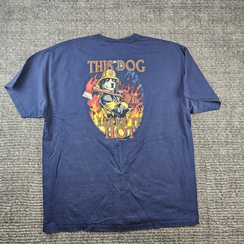 Vintage 2005 Big Dogs Firefighters Likes It Hot Graphic T Shirt Size XL Blue - Picture 1 of 3