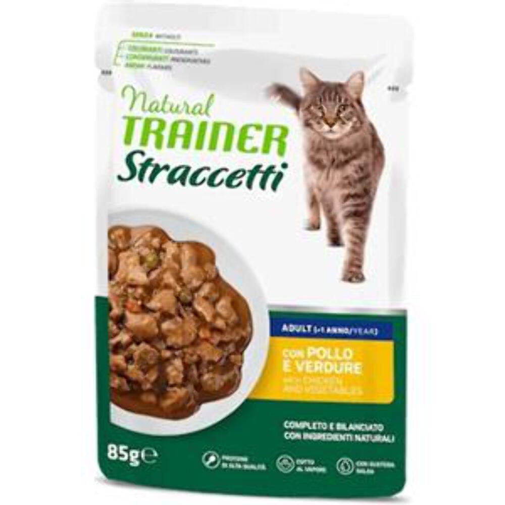 NATURAL TRAINER CAT ADULT STRACCETTI CON POLLO E VERDURE 85 GR