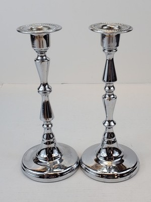 Candle Holder Morris Heller & Sons Brooklyn NY MCM Chrome Set Of 2 Vintage