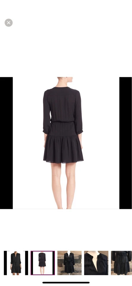 Vestido Camisa Rebecca Taylor 100% Seda Georgette Negro Para Mujer’s 4 Cordones Cintura Foto 4 de 4