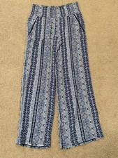 Boho Pants Womens Medium Blue Boho Paisley Print Smocked Waist Lounge