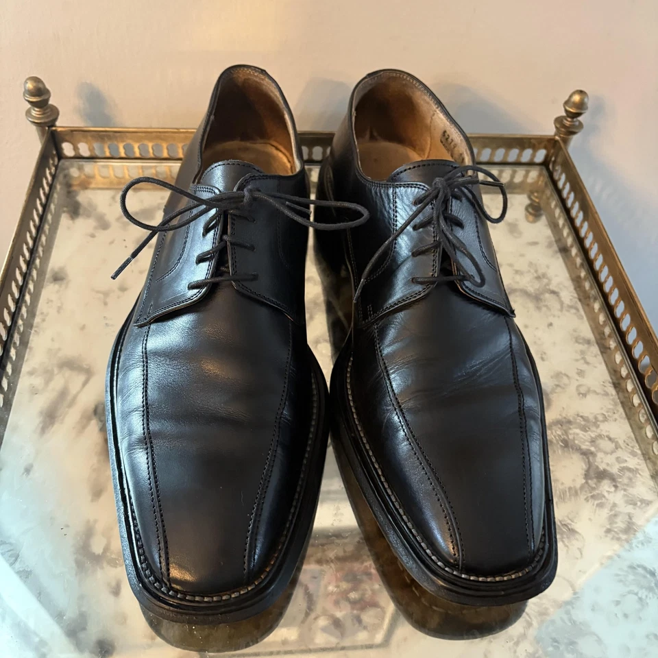 Bachrach Shoes Mens Size 11 Made in Italy Leather Derby Apron Toe Black Dress - Image 2 of 4