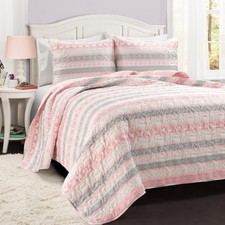 Sara Lily Reversible Quilt Queen Size 3 Piece Set Full/Queen Pink - Butterfly...