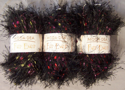 3 pk Moda Dea Fur Ever 3995 BLACK GEM Nylon/Poly Eyelash Yarn 1.76 oz 49 yds ea.
